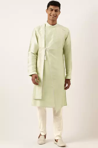 Mint green embroidery angrakha kurta pajama