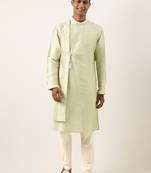 Mint green embroidery angrakha kurta pajama