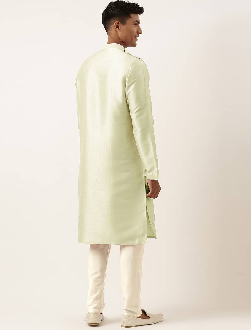 Mint green embroidery angrakha kurta pajama