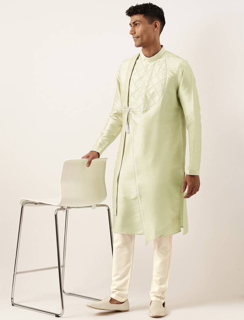 Mint green embroidery angrakha kurta pajama