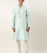 Aqua Blue silk embroidered kurta pajama
