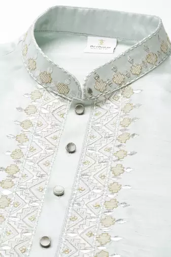 Aqua Blue silk embroidered kurta pajama