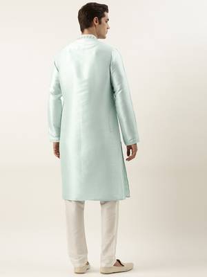 Aqua Blue silk embroidered kurta pajama 5