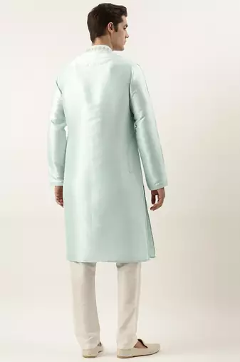 Aqua Blue silk embroidered kurta pajama