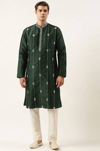 Green silk gota embroidered kurta pajama