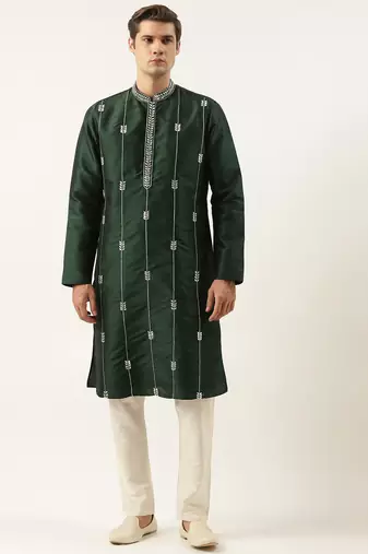 Green silk gota embroidered kurta pajama