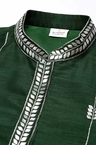 Green silk gota embroidered kurta pajama