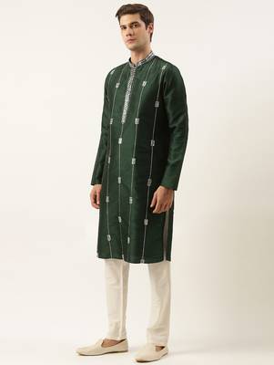 Green silk gota embroidered kurta pajama 3