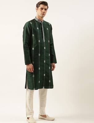 Green silk gota embroidered kurta pajama 4