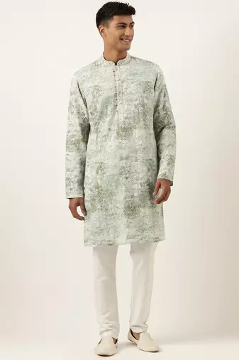 Green sequin embroidery kurta pajama