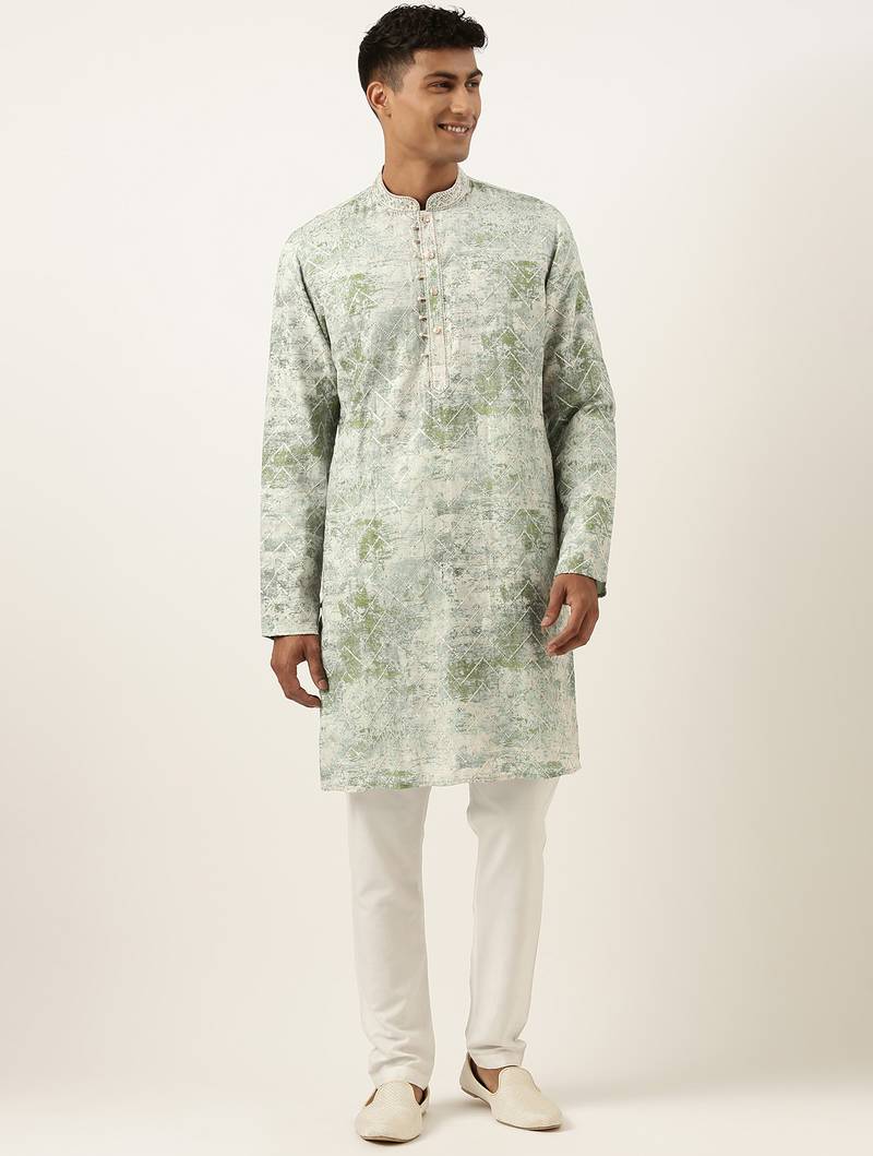 Green sequin embroidery kurta pajama