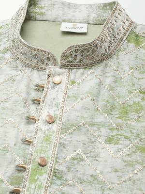 Green sequin embroidery kurta pajama 2