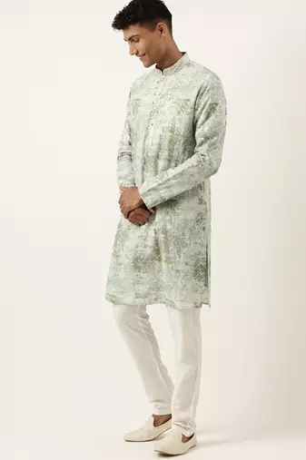 Green sequin embroidery kurta pajama