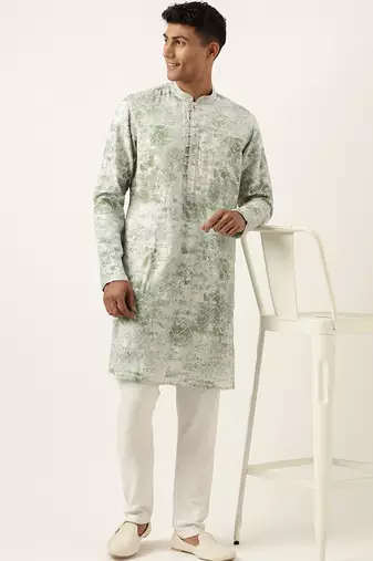 Green sequin embroidery kurta pajama