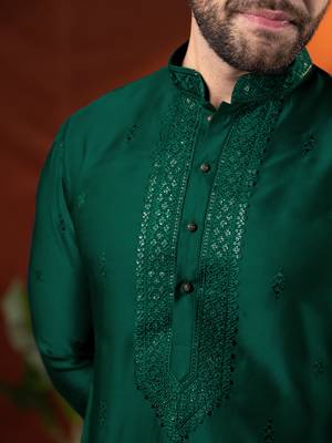 Olive green embroidery kurta pajama 2