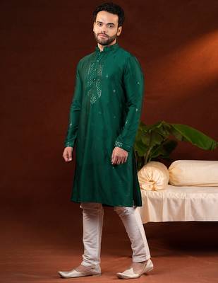 Olive green embroidery kurta pajama 3