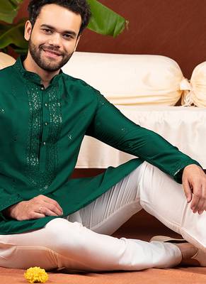 Olive green embroidery kurta pajama 4