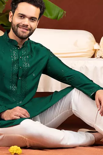 Olive green embroidery kurta pajama