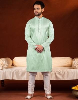 Green embroidery kurta pajama 4