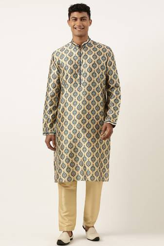 Printed gold cotton kurta pajama