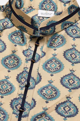 Printed gold cotton kurta pajama