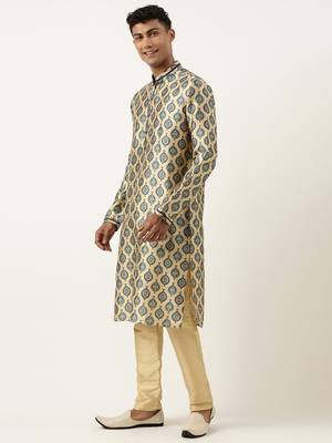 Printed gold cotton kurta pajama 3