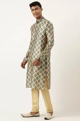 Printed gold cotton kurta pajama