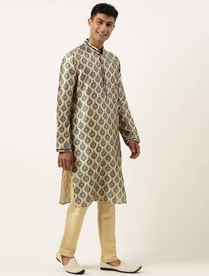 Printed gold cotton kurta pajama 4