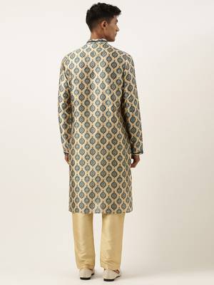 Printed gold cotton kurta pajama 5
