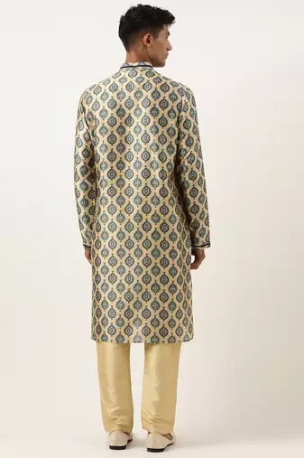Printed gold cotton kurta pajama