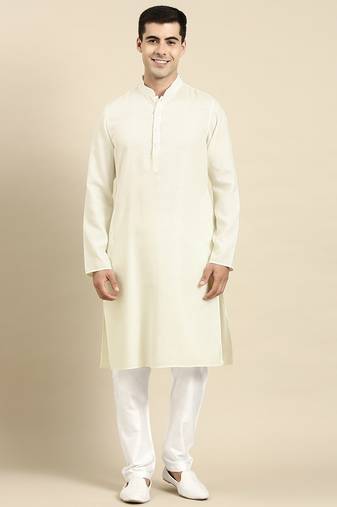 Cream twill weave cotton kurta  set