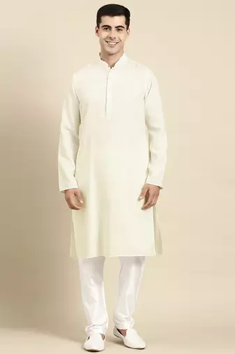Cream twill weave cotton kurta  set