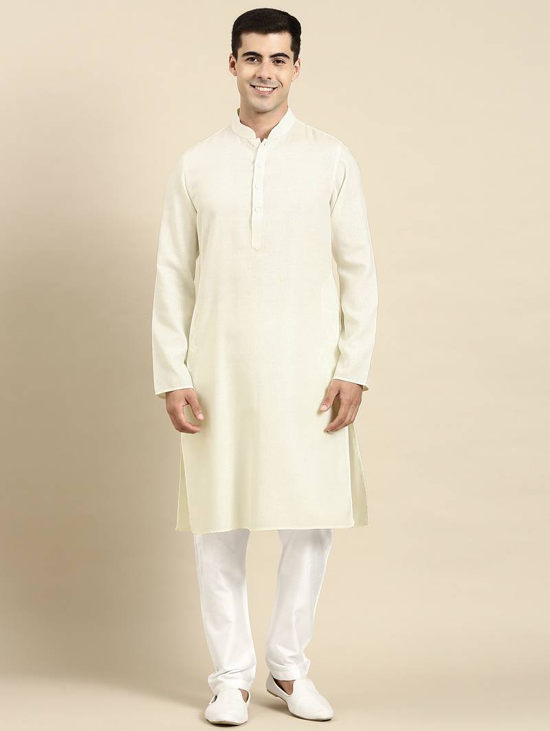 Cream twill weave cotton kurta  set