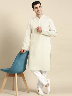 Cream twill weave cotton kurta  set 4