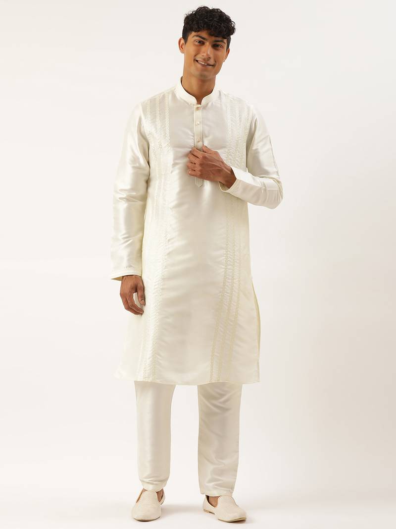 Cream embroidered kurta pajama