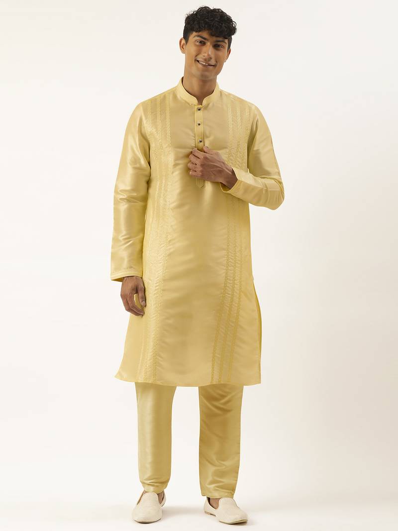 Cream embroidered kurta pajama