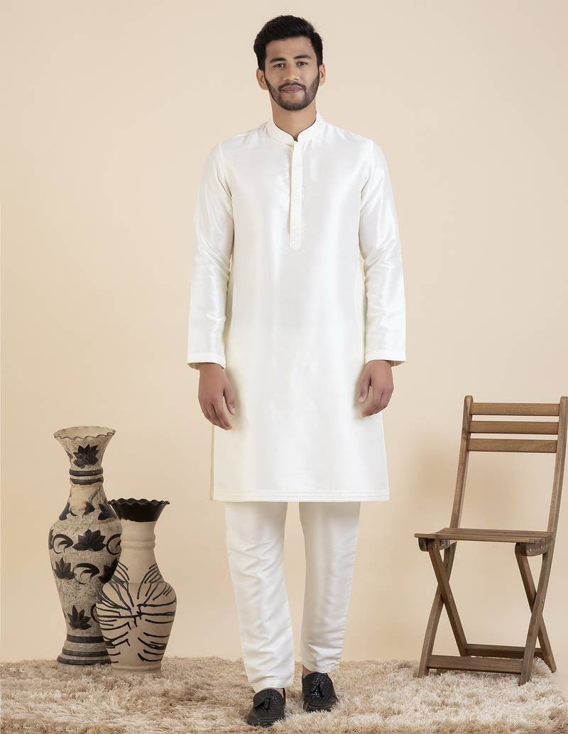 Cream embroidered kurta pajama