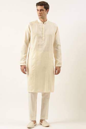 Cream cotton pintux kurta pajama