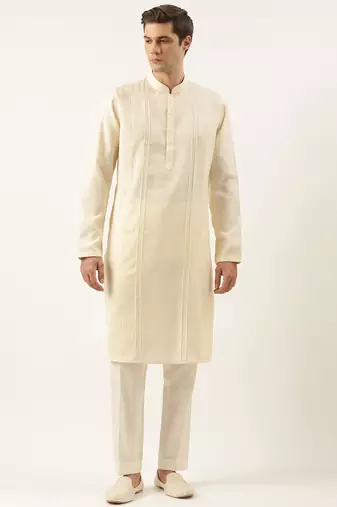 Cream cotton pintux kurta pajama