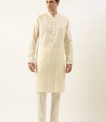 Cream cotton pintux kurta pajama