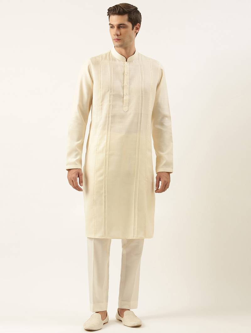 Cream cotton pintux kurta pajama