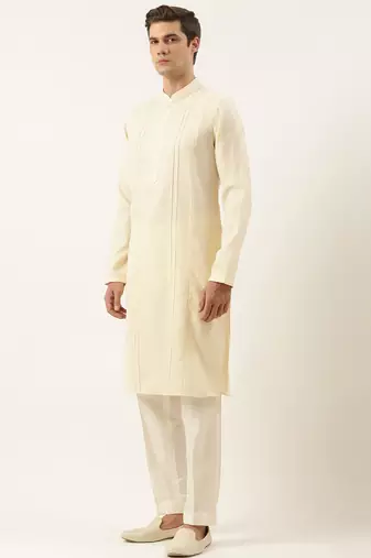 Cream cotton pintux kurta pajama