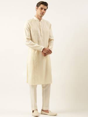 Cream cotton pintux kurta pajama 4