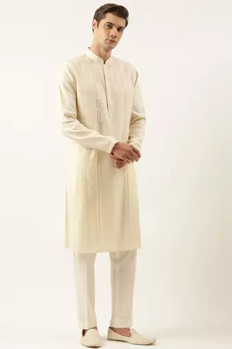 Cream cotton pintux kurta pajama