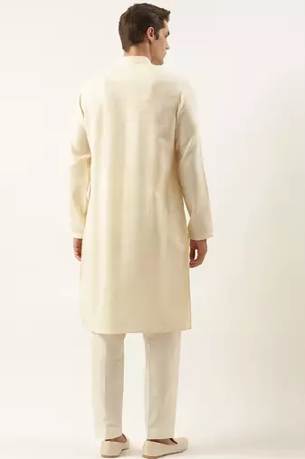 Cream cotton pintux kurta pajama
