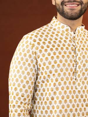 Cream sanganeri print kurta pajama 2