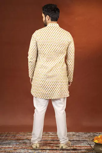 Cream sanganeri print kurta pajama