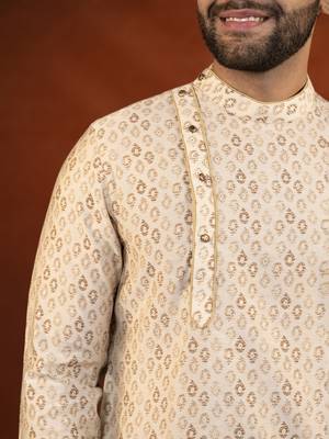 Cream printed side open kurta pajama 2