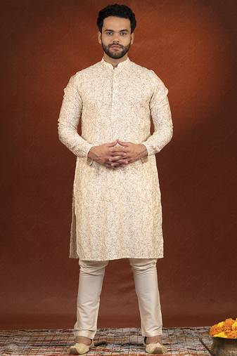 Cream embroidered kurta pajama