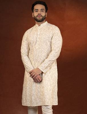 Cream embroidered kurta pajama 4